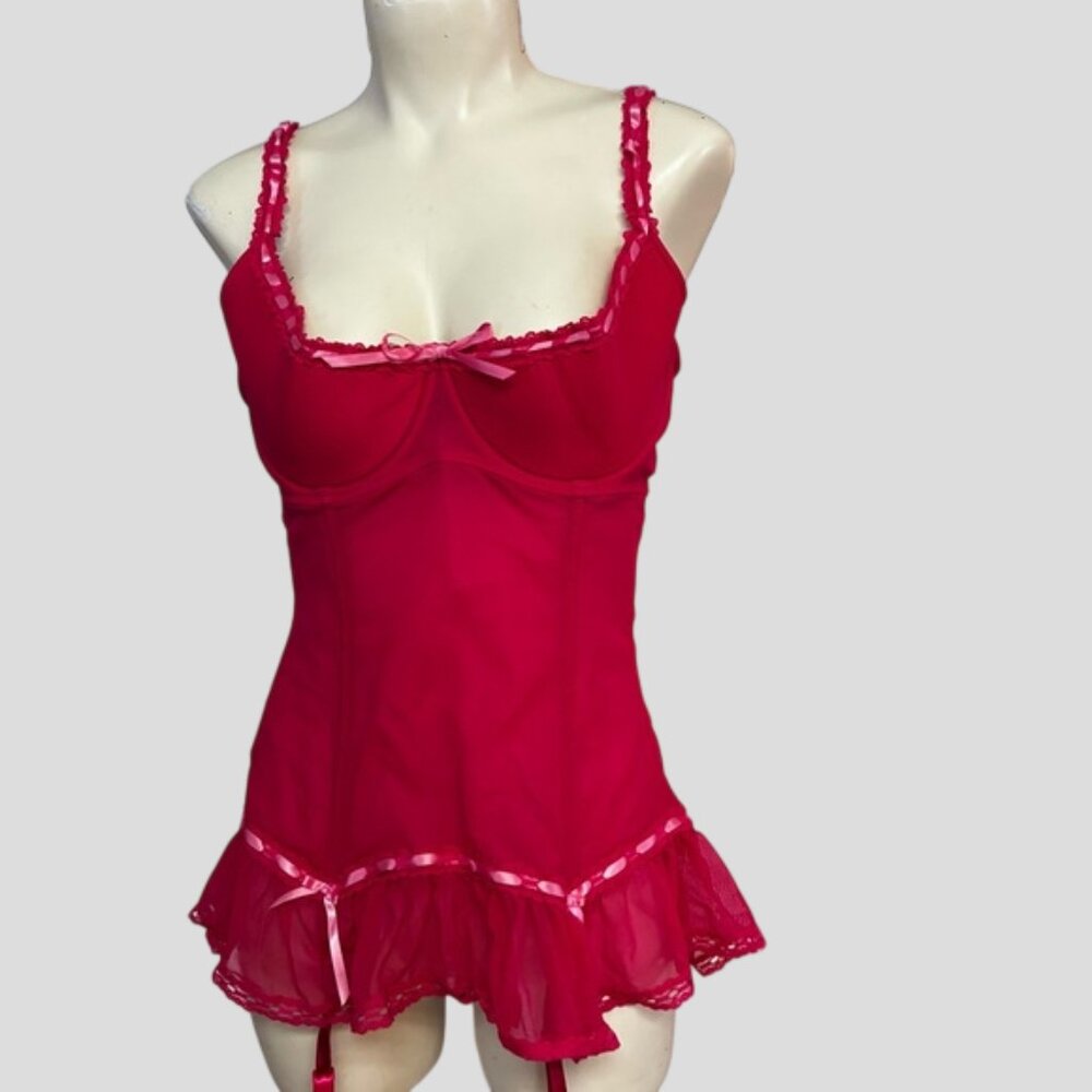 Love La Senza Pink Lacey Mesh Merry Widow Corset Size XL